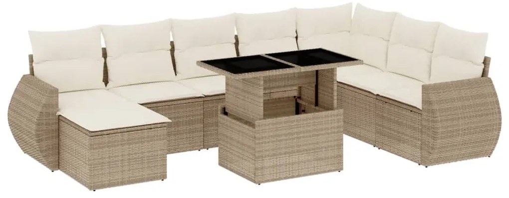 vidaXL Σαλόνι Κήπου Σετ 9 τεμ. Μπεζ Συνθετικό Ρατάν με Μαξιλάρια