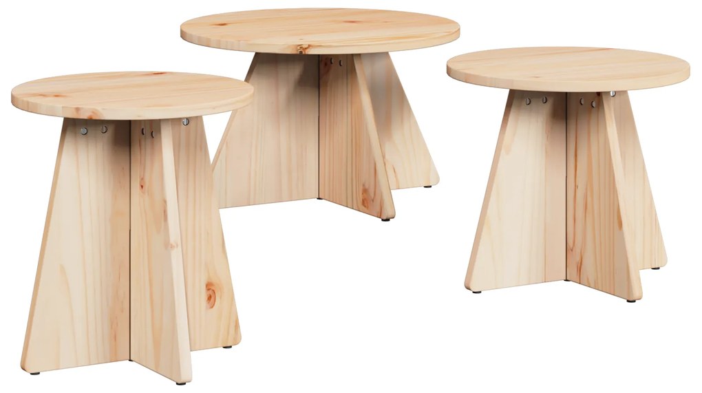 vidaXL Τραπεζάκι σαλονιού 3 pcs Φυσικό 49 x 49 x 30 εκ.