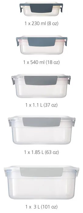 Σετ 5 Τάπερ Joseph Nest 81105 με καπάκια, 5 μεγέθη, BPA Free, Μπλε
