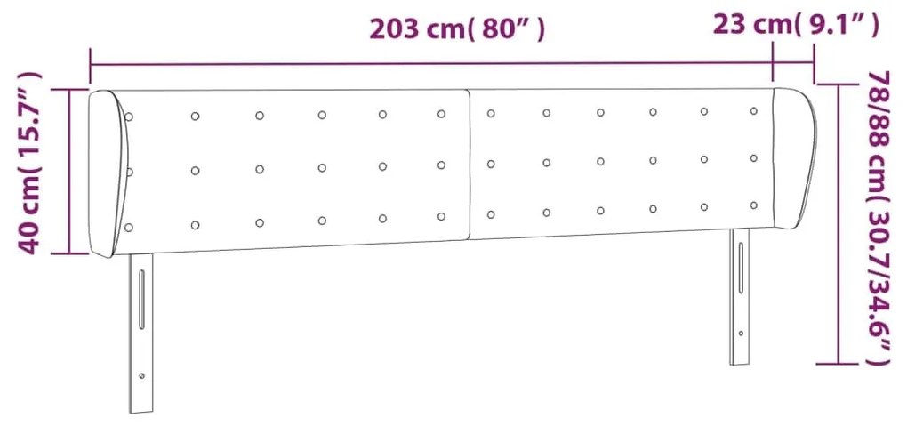 Κεφαλάρι με Πτερύγια Μαύρο 203x23x78/88 εκ. Βελούδινο - Μαύρο