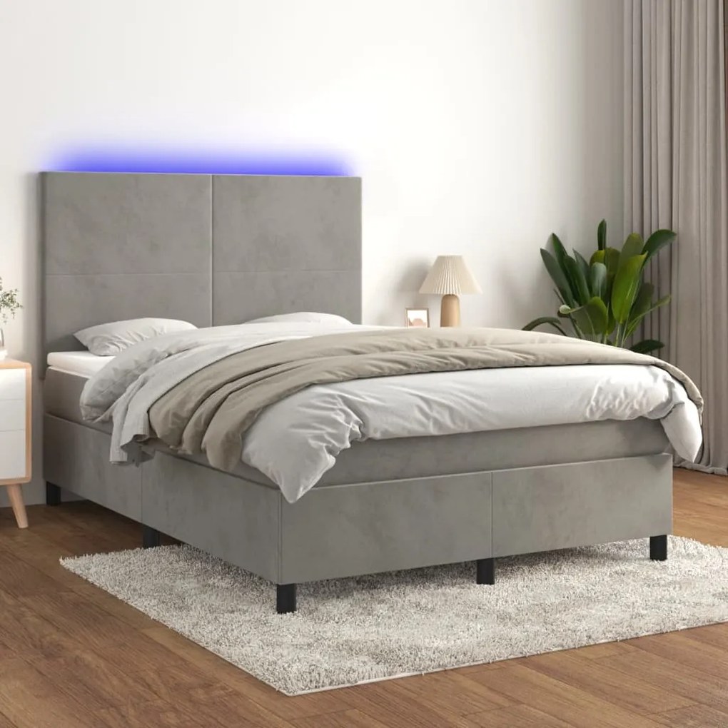 Κρεβάτι Boxspring με Στρώμα&LED Αν. Γκρι 140x190 εκ. Βελούδινο