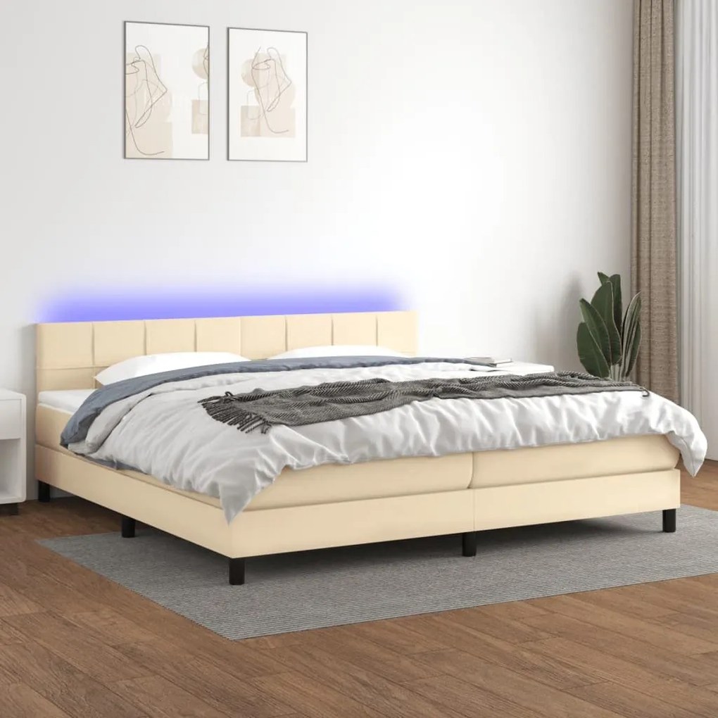 ΚΡΕΒΑΤΙ BOXSPRING ΜΕ ΣΤΡΩΜΑ &amp; LED ΚΡΕΜ 200X200 ΕΚ. ΥΦΑΣΜΑΤΙΝΟ 3133186