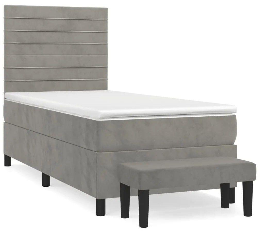 Κρεβάτι Boxspring με Στρώμα Ανοιχτό Γκρι 90x190 εκ. Βελούδινο - Γκρι