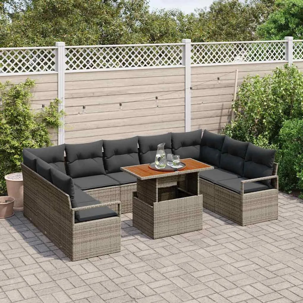vidaXL Σετ Καναπέ Κήπου με μαξιλάρι 10 pcs Γκρι, Καφέ 100 x 55 x 73 εκ