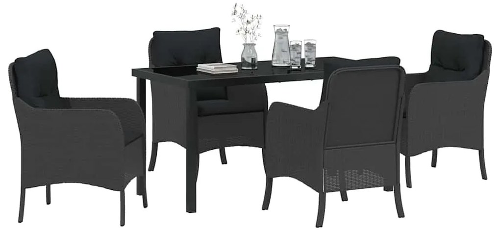 vidaXL Σέτ φαγητού για κήπο με μαξιλάρι 5 pcs Μαύρο συνθετικό ρατάν