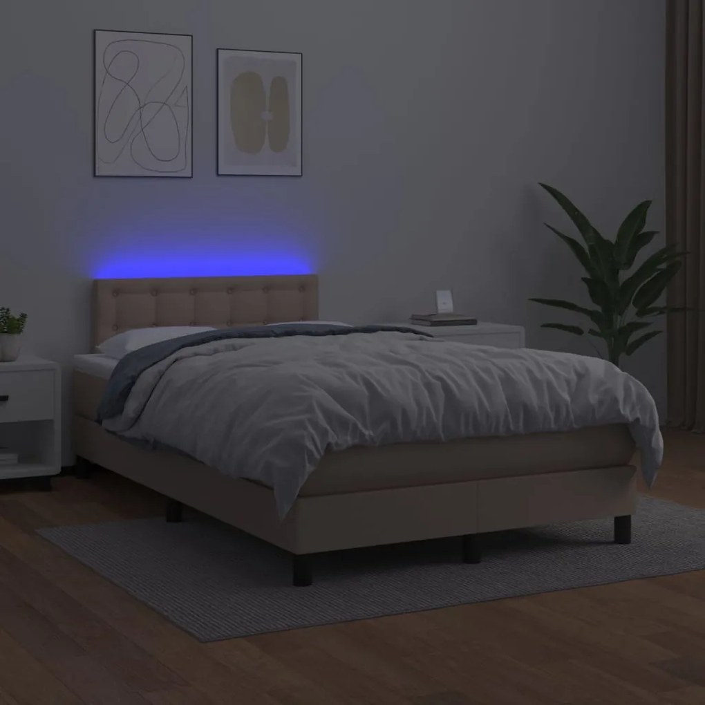vidaXL Κρεβάτι Boxspring Στρώμα&amp;LED Καπουτσίνο 120x200 εκ. Συνθ. Δέρμα