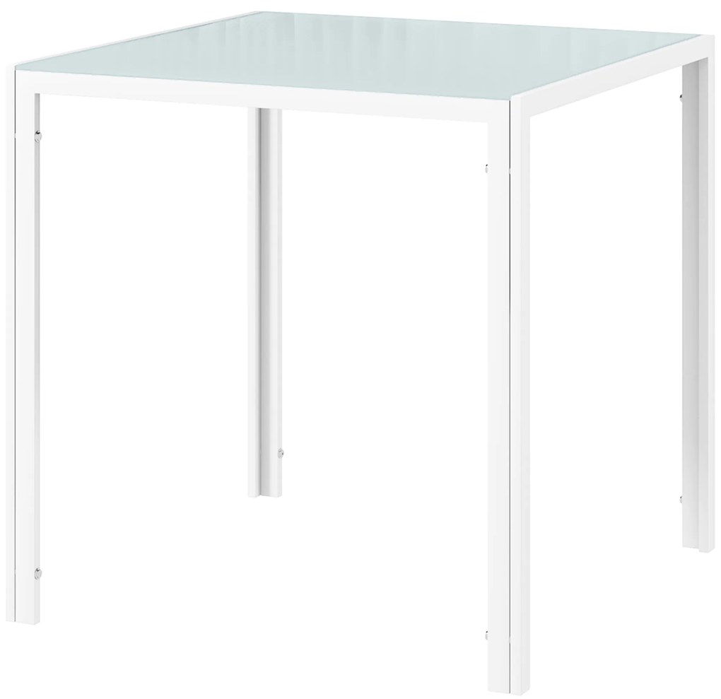 HOMCOM Τετράγωνο τραπέζι φαγητού για 4 άτομα, επιφάνεια από σκληρό γυαλί, για κουζίνα και τραπεζαρία, 75 x 75 x 75 εκ., λευκό