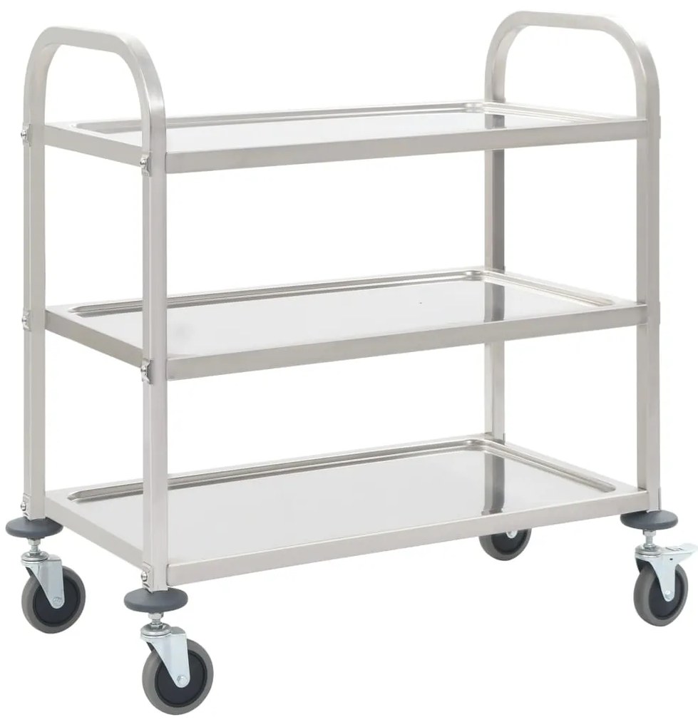vidaXL Τρόλεϊ Κουζίνας με 3 Ράφια 95x45x83,5 εκ. από Ανοξείδωτο Ατσάλι