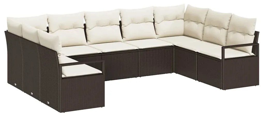 vidaXL Σετ Καναπέ Κήπου 9 pcs Καφέ, Κρέμα Πολυ rattan, βαμμένο ατσάλι