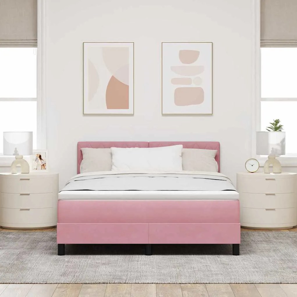 vidaXL Κρεβάτι με ελατήρια με στρώμα Ροζ 160 x 200 cm Βελούδο