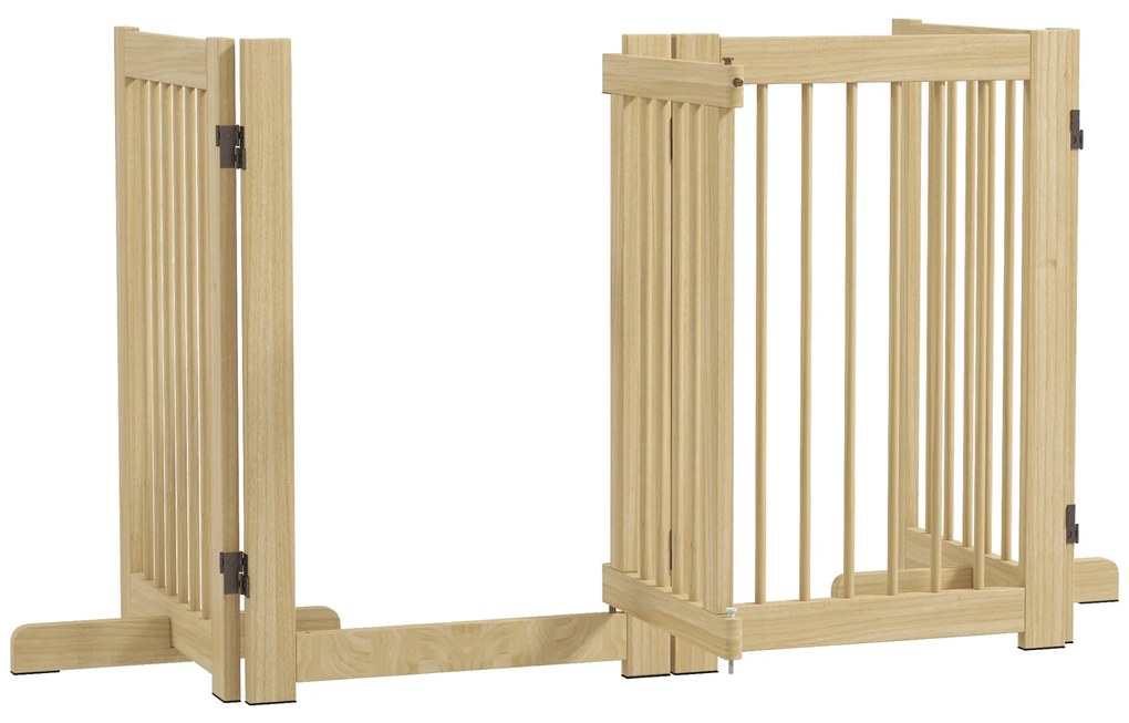 PawHut Ανεξάρτητο Πάνελ Σκύλου, 4 πάνελ, ευέλικτο, ξύλο πεύκου, 204L x 36W x 75H cm, Φυσικό ξύλο