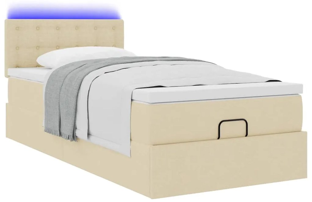 vidaXL Οθωμανικό κρεβάτι με στρώμα & LEDs Cream 100x200 cm Ύφασμα