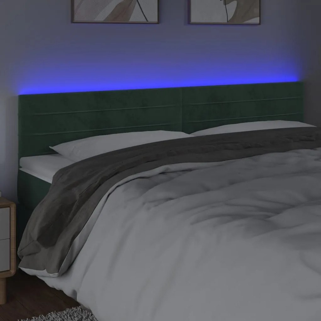 Κεφαλάρι Κρεβατιού LED Σκούρο Πράσινο 200x5x78/88 εκ. Βελούδινο - Πράσινο