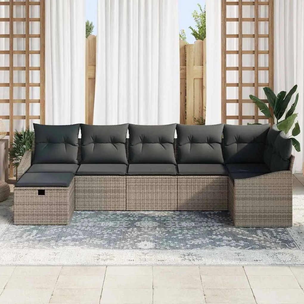 vidaXL Σετ Καναπέ Κήπου με μαξιλάρι 7 pcs Γκρι Πολυ ράταν