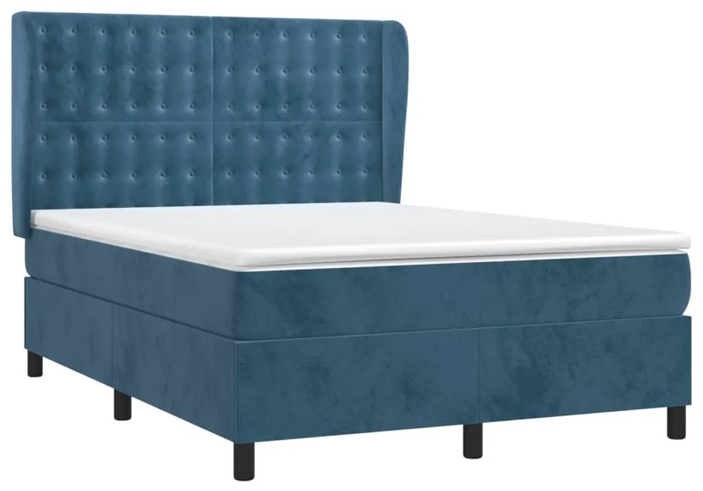 vidaXL Κρεβάτι Boxspring με Στρώμα Σκούρο Μπλε 140x190 εκ. Βελούδινο