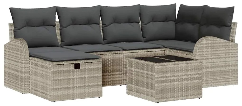 vidaXL Σετ Καναπέ Κήπου με μαξιλάρι 7 pcs Ανοιχτό γκρι Πολυ ράταν