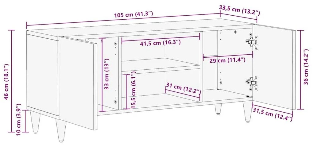 ντουλάπι τηλεόρασης ανοιχτό γκρι 105x33,5x46cm μασίφ ξύλο Mango - Γκρι