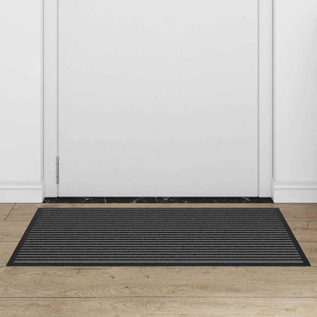vidaXL Χαλάκι Εξώπορτας Ριγέ Μαύρο και Γκρι 60 x 90 cm