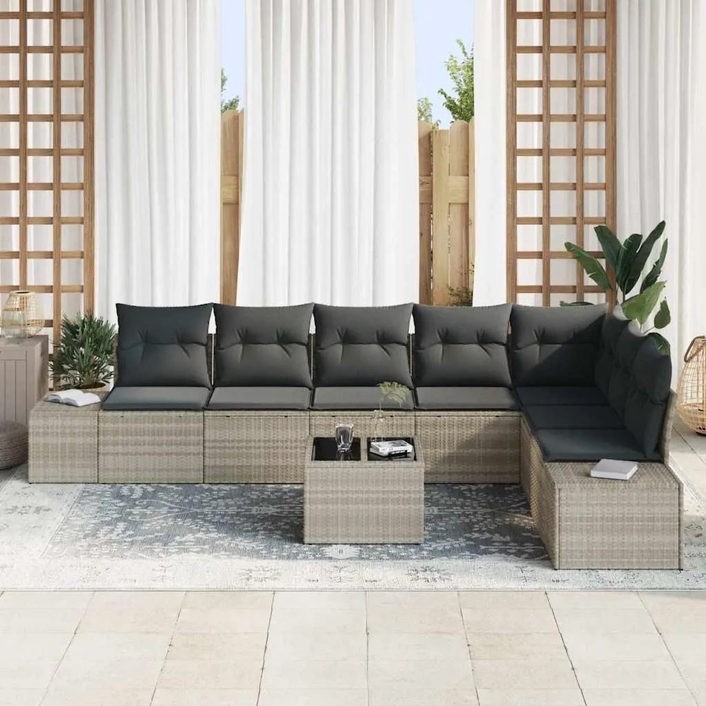 vidaXL Σετ Καναπέ Κήπου 9 pcs Ανοιχτό γκρι 55 x 62 x 69 εκ Πολυ ράταν