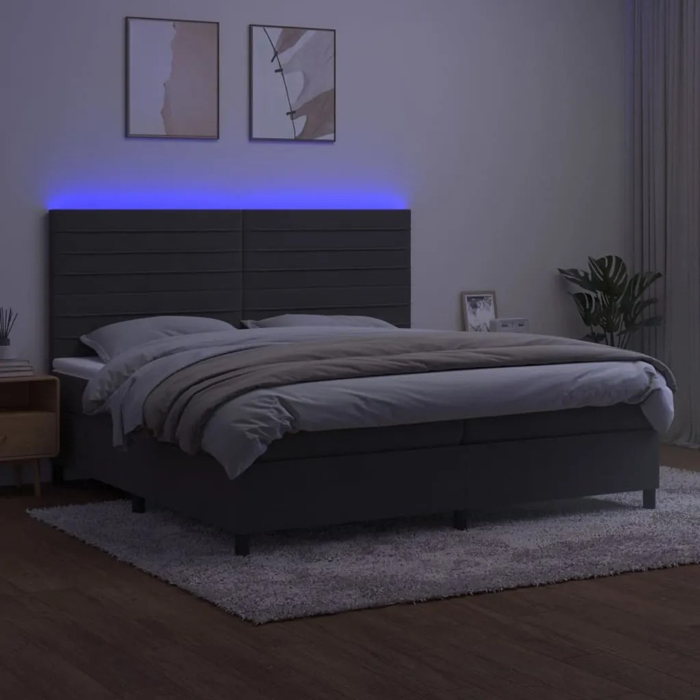 ΚΡΕΒΑΤΙ BOXSPRING ΜΕ ΣΤΡΩΜΑ &amp; LED ΣΚ. ΓΚΡΙ 200X200ΕΚ. ΒΕΛΟΥΔΙΝΟ 3136204