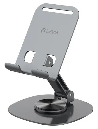 Devia folding holder stand EL243 for phone tablet rotating 360 gray metal