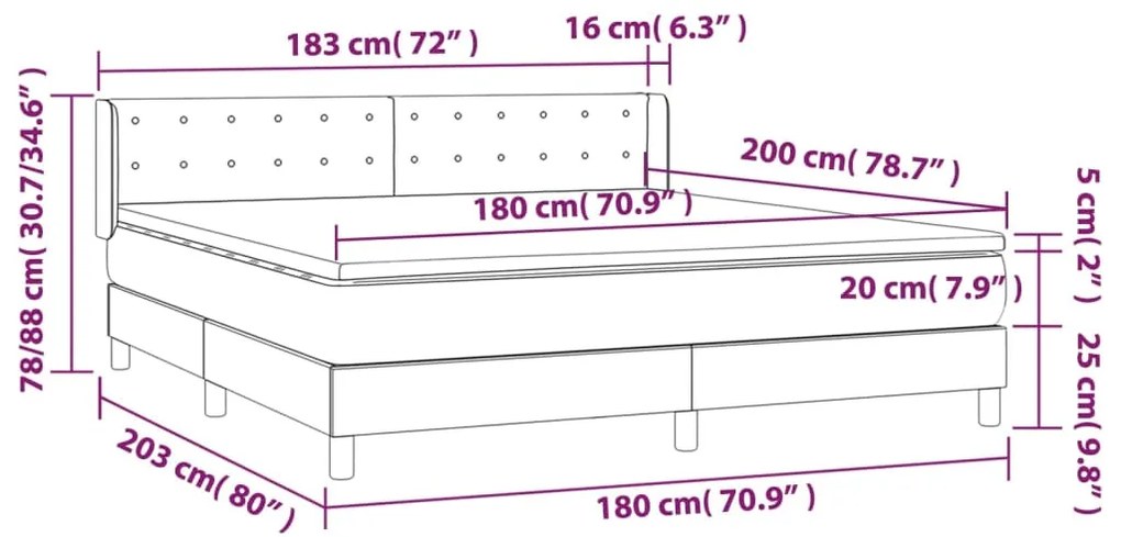 vidaXL Κρεβάτι Boxspring με Στρώμα Μαύρο 180x200εκ.από Συνθετικό Δέρμα