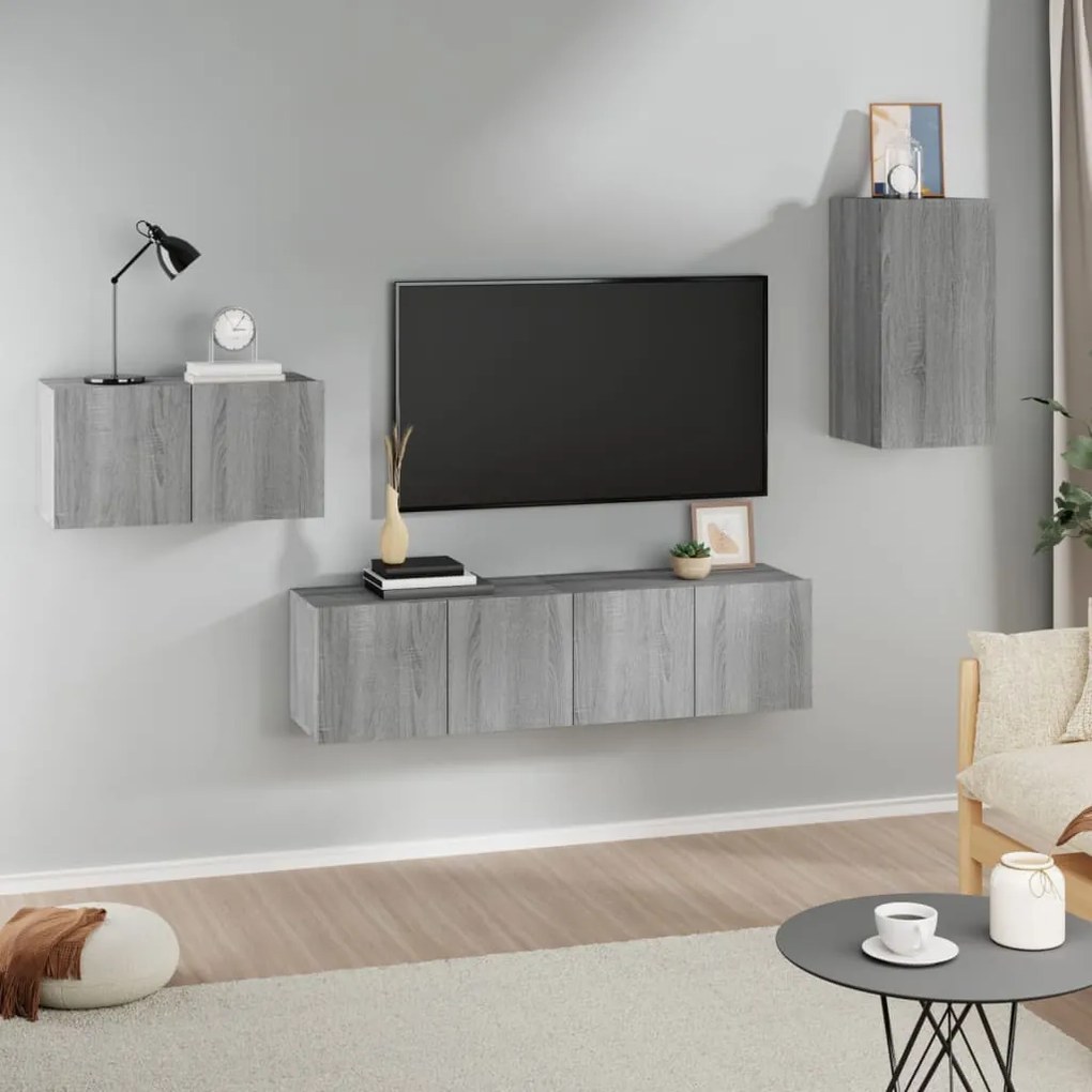 vidaXL Σετ Επίπλων Τηλεόρασης 4 Τεμ. Γκρι Sonoma Επεξεργασμένο Ξύλο