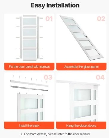 VEVOR Sliding Closet Door, 1219mm (Double 635mm) x 2032 mm, 5-Lite Frosted Glass Bypass Sliding Doors with Hardware Kit, Solid Wood &amp; MDF Slab with Waterproof PVC Surface for Closets Bedrooms