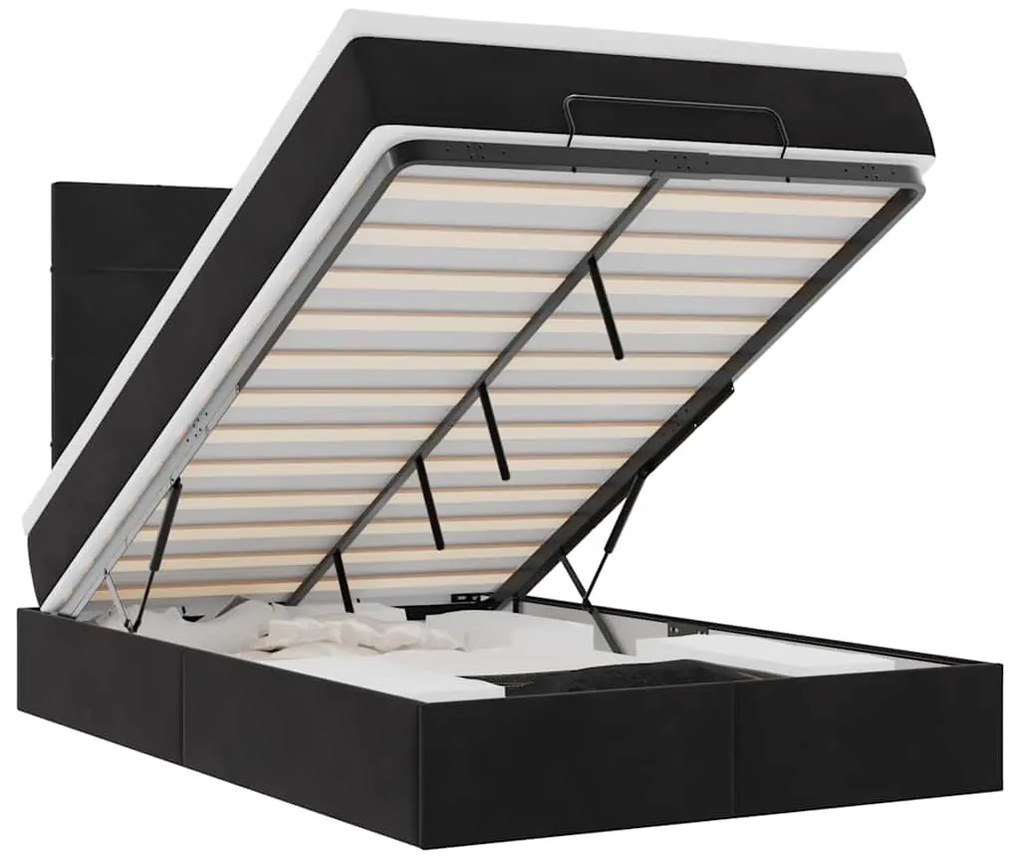 vidaXL Οθωμανικό κρεβάτι με στρώματα & LEDs Μαύρο 120x200cm Velvet