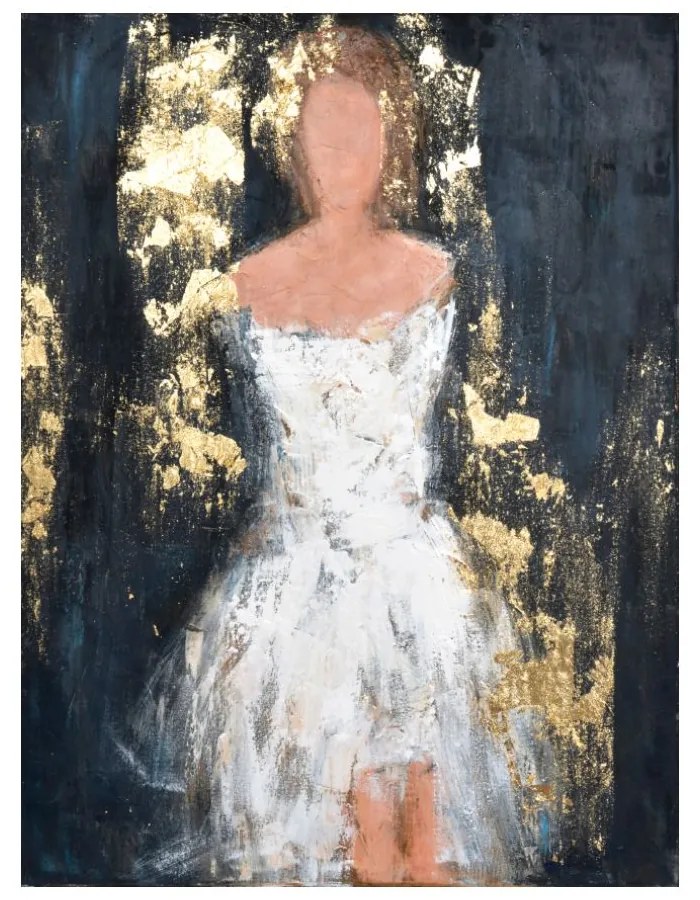 Πίνακας Σε Καμβά Dame 1 020052 Gold 90x120xH3cm Black-White Κάθετοι Wood, Canvas