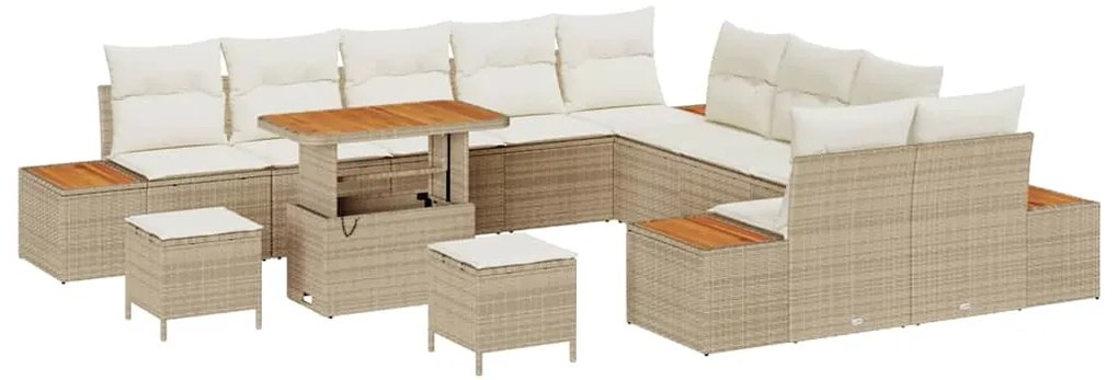 vidaXL Σετ Καναπέ Κήπου με μαξιλάρι 13 pcs Μπεζ Πολυ ράταν