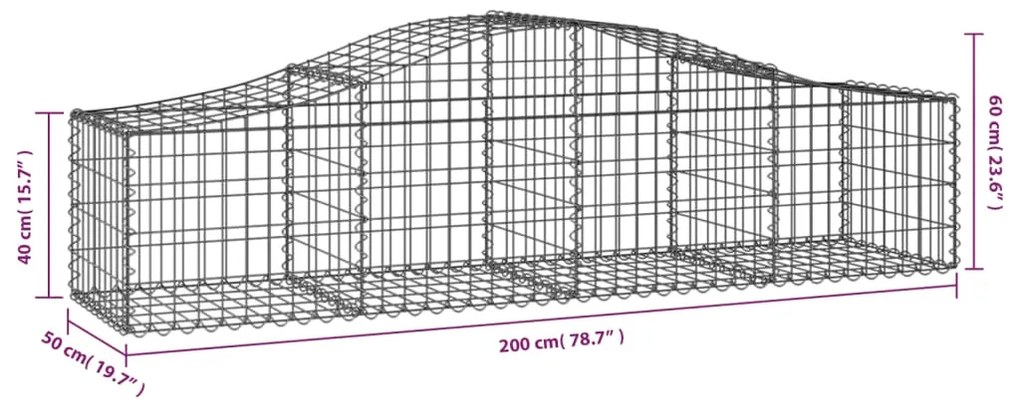 vidaXL Συρματοκιβώτια Τοξωτά 9 τεμ. 200x50x40/60 εκ. Γαλβαν. Ατσάλι