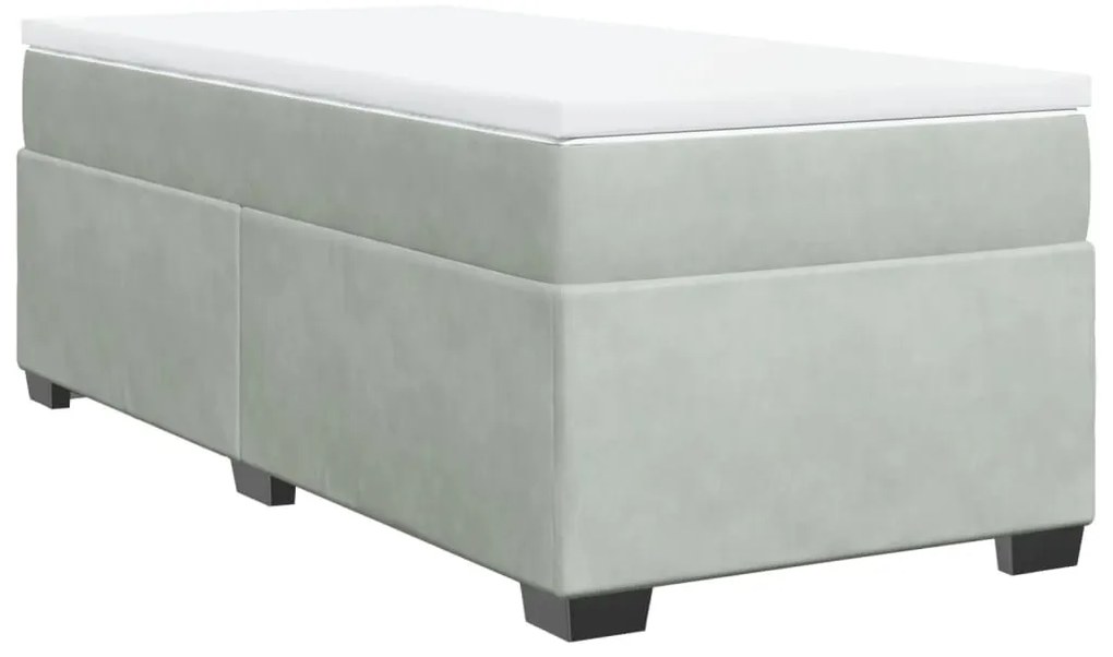 vidaXL Κρεβάτι Boxspring με Στρώμα Ανοιχτό Γκρι 90x190 εκ. Βελούδινο