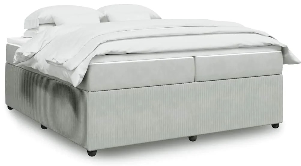 vidaXL Κρεβάτι Boxspring με Στρώμα Ανοιχτό Γκρι 200x200 εκ. Βελούδινο