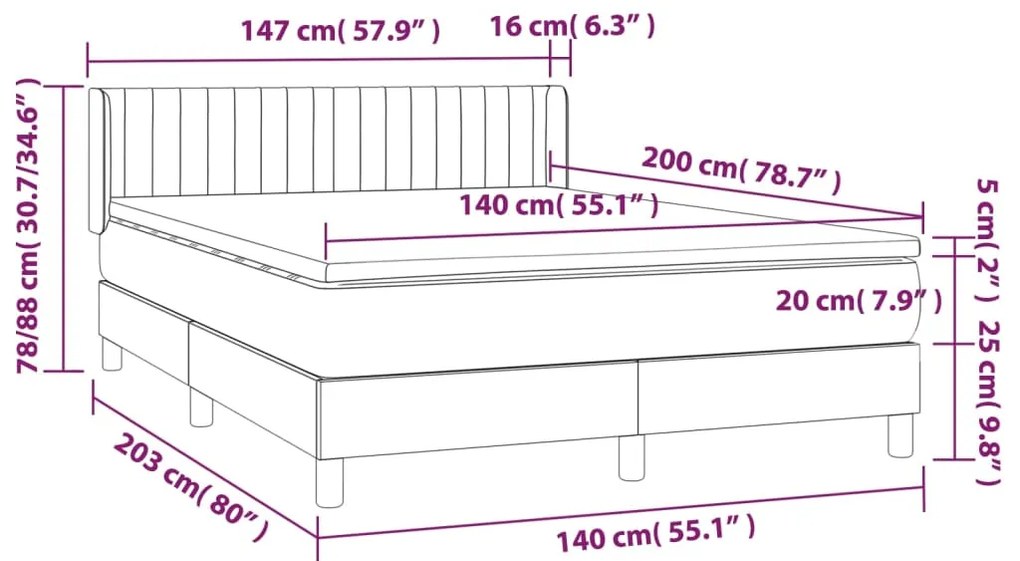 vidaXL Κρεβάτι Boxspring με Στρώμα Σκούρο Καφέ 140x200 εκ Υφασμάτινο
