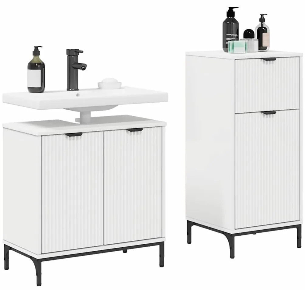 vidaXL Σετ Επίπλων Μπάνιου με συρτάρι 2 pcs Λευκό 39.5 x 36 x 88 εκ