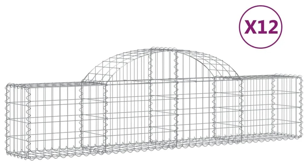 vidaXL Συρματοκιβώτια Τοξωτά 12 τεμ. 200x30x40/60 εκ. Γαλβαν. Ατσάλι