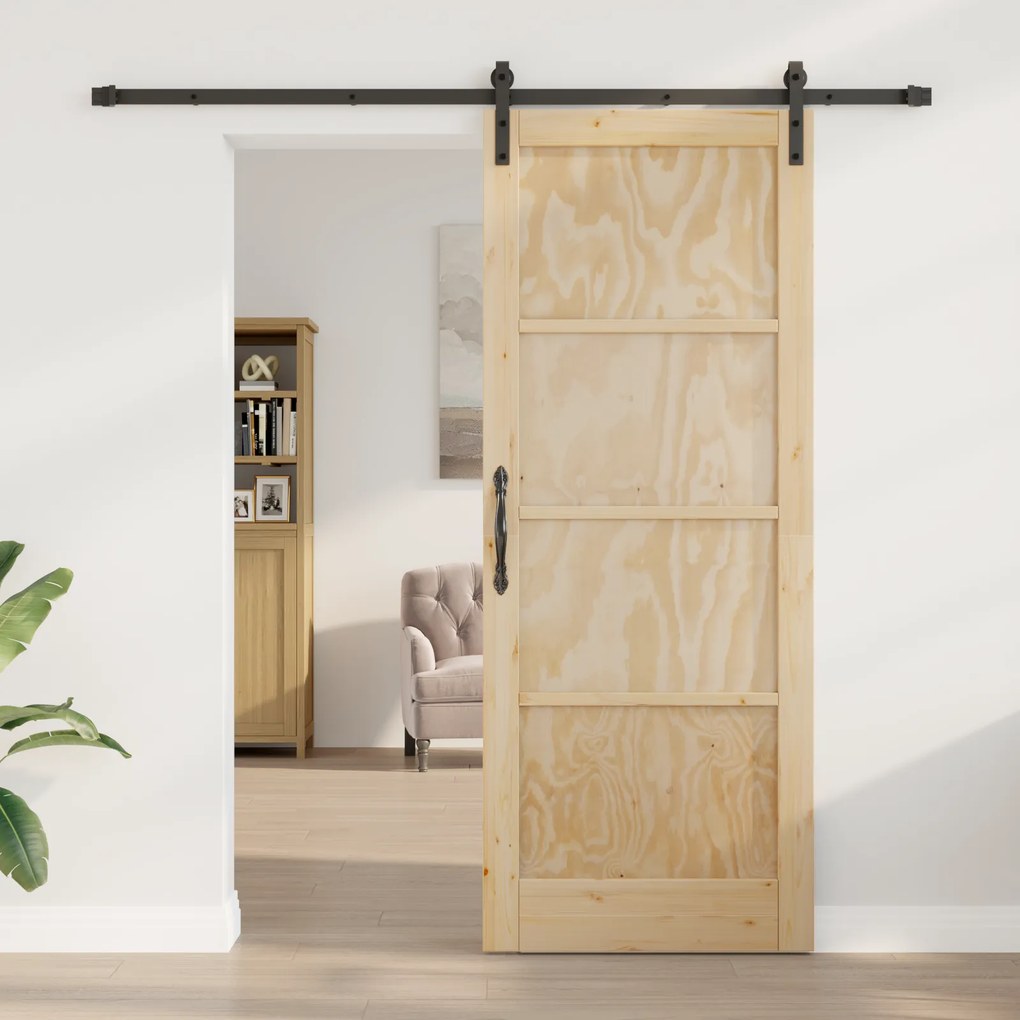 vidaXL Συρόμενη Πόρτα με Σετ Υλικών 83x211 εκ. Απλού Ξύλου Πεύκου