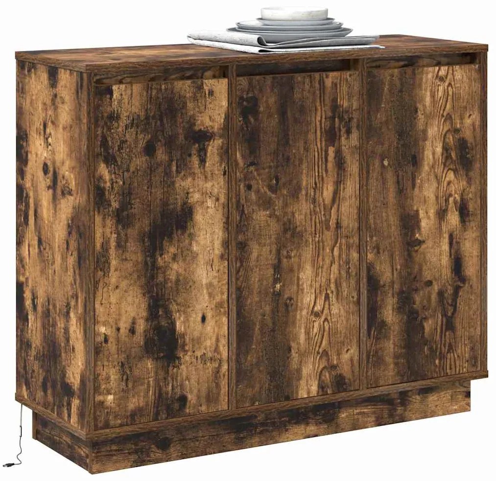 vidaXL Πλευρικό Τραπέζι LED Καπνιστό Δρύς 90 x 32 x 75 εκ.