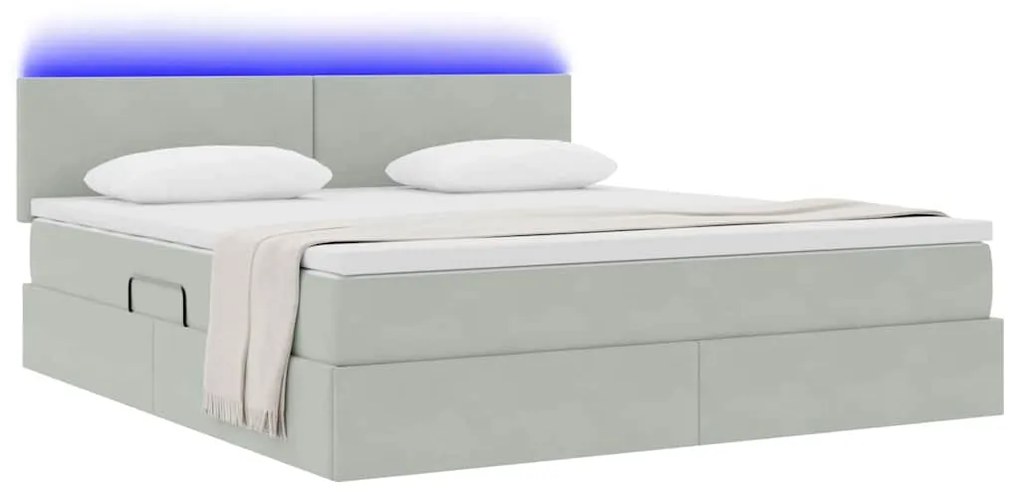 vidaXL Κρεβάτι με αποθηκευτικό χώρο και LED Ανοιχτό γκρι 180 x 200 cm