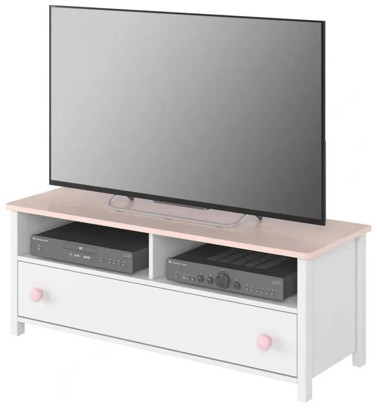 Τραπέζι Tv Fresno B114, Άσπρο, Ανοιχτό ροζ, Αριθμός συρταριών: 1, 120x46x42cm, 29 kg | Epipla1.gr