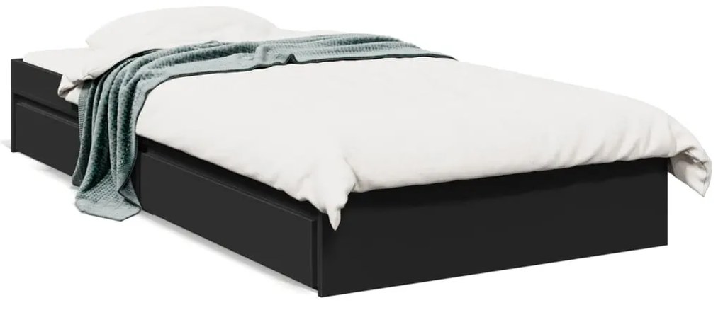 vidaXL Πλαίσιο Κρεβατιού με Συρτάρια Μαύρο 90x190 εκ. Επεξ. Ξύλο