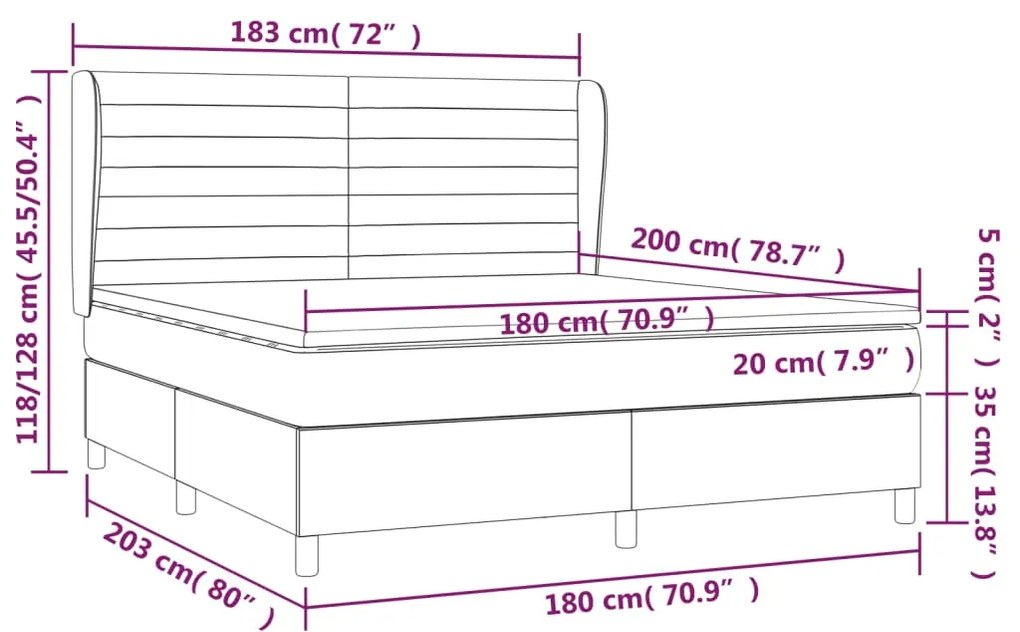 Κρεβάτι Boxspring με Στρώμα Κρεμ 180x200 εκ. Υφασμάτινο - Κρεμ