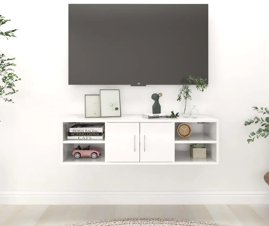 Ραφιέρα Τοίχου Γυαλιστερό Λευκό 102x30x29 εκ. από Επεξ. Ξύλο - Λευκό