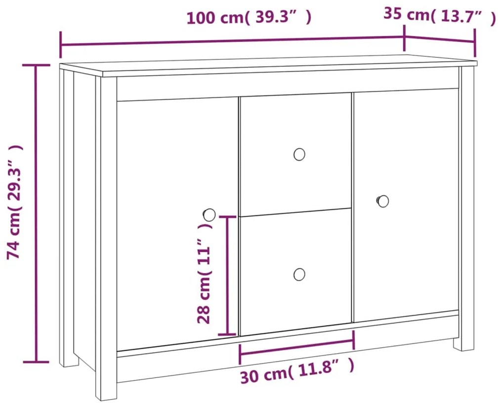 Ντουλάπι Μαύρο 100 x 35 x 74 εκ. από Μασίφ Ξύλο Πεύκου - Μαύρο