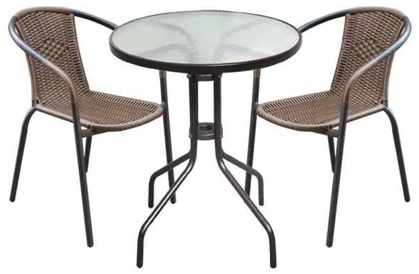 Set Baleno(Τραπ.Φ60cm+2 Πολ) Μεταλ.Καφέ Table:Φ60x70 Chair:53x58x77cm