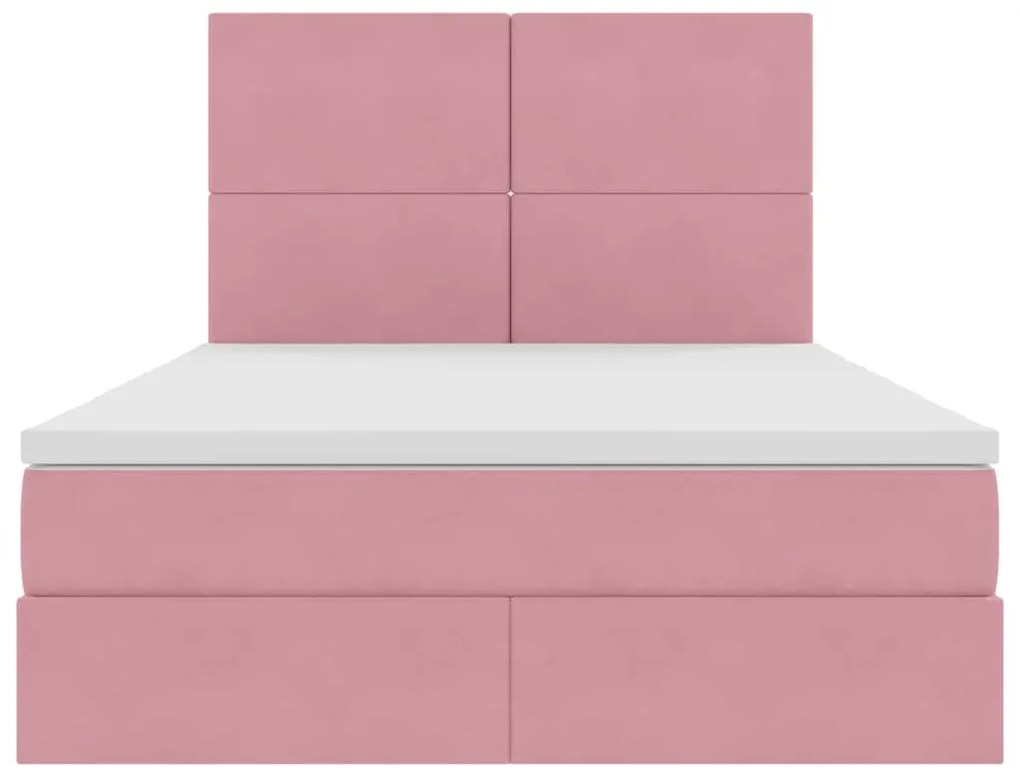 vidaXL Κρεβάτι με αποθηκευτικό χώρο και LED Ροζ 140 x 200 cm Βελούδο