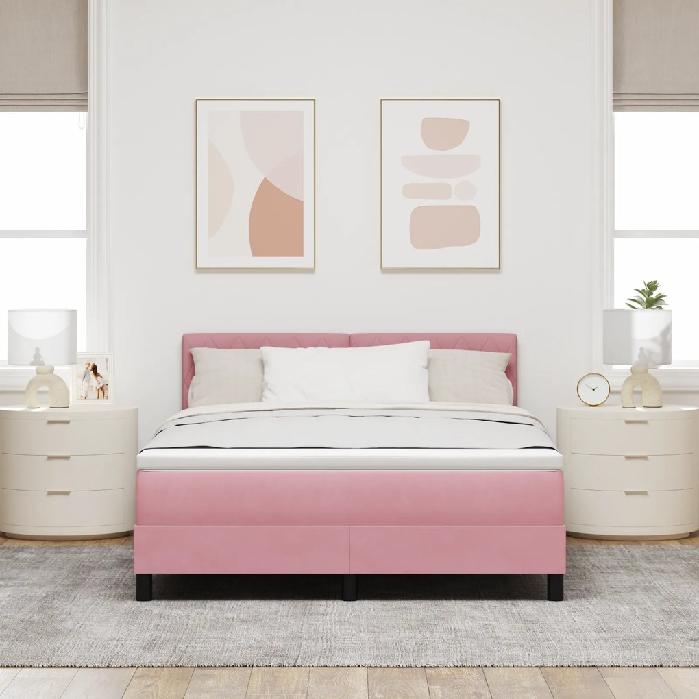 vidaXL Κρεβάτι Box Spring με Στρώμα Ροζ 140x190 εκ Βελούδο