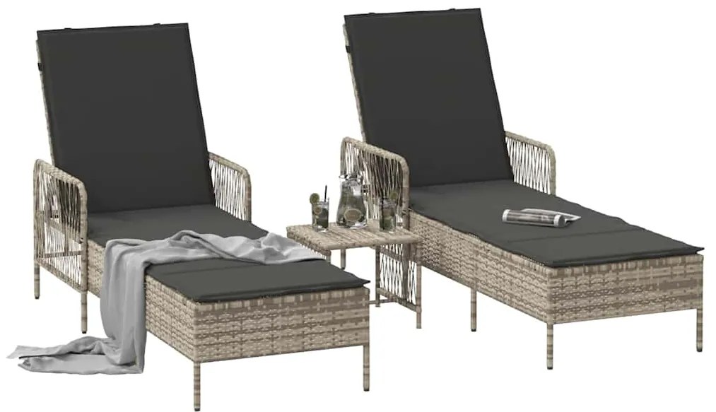 vidaXL Ξαπλώστρα 2 pcs Ανοιχτό γκρι 35 x 35 x 32 εκ. συνθετικό ρατάν