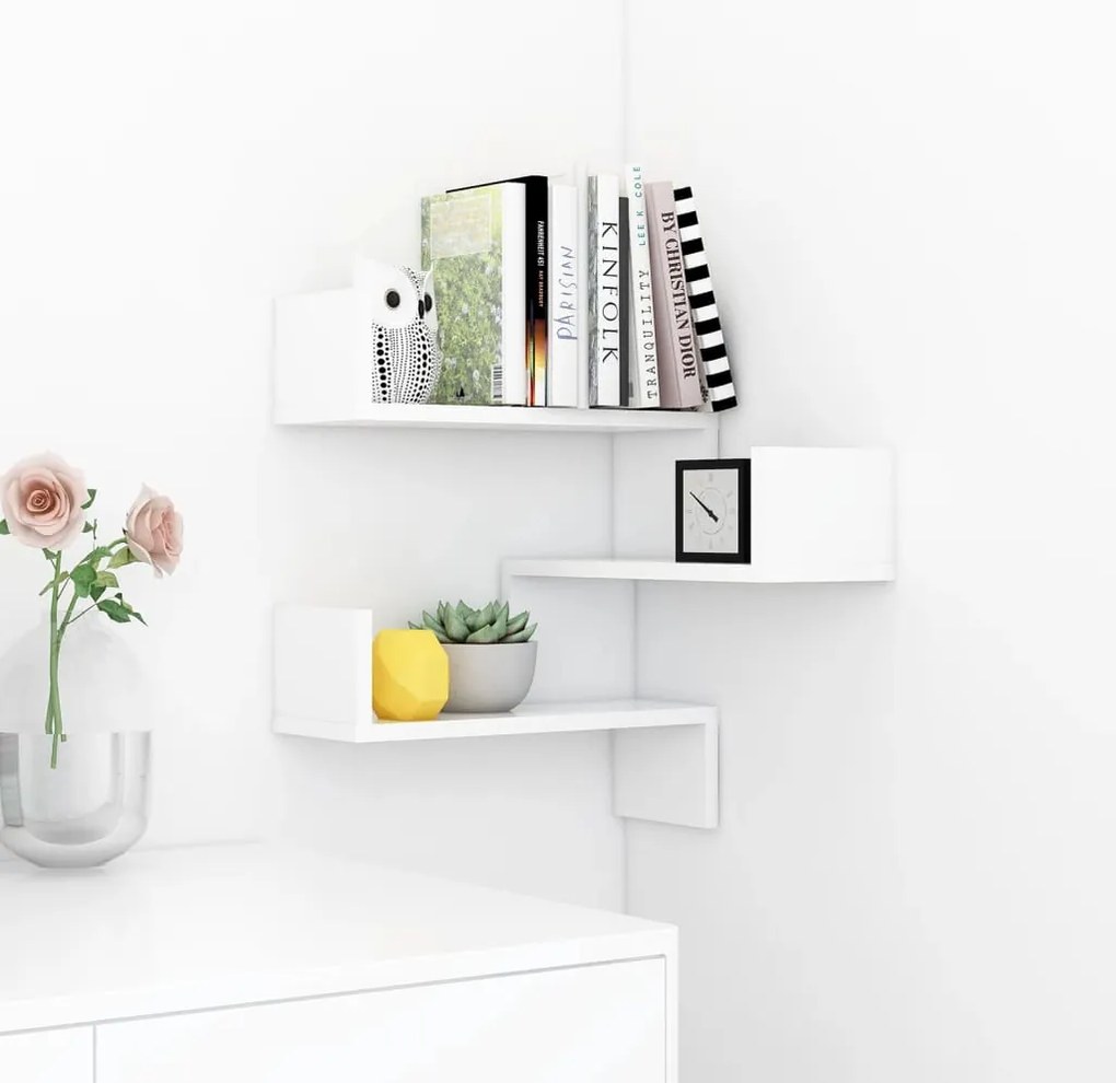 vidaXL Γωνιακή Ραφιέρα Τοίχου Λευκή 40 x 40 x 50 εκ. από Επεξ. Ξύλο